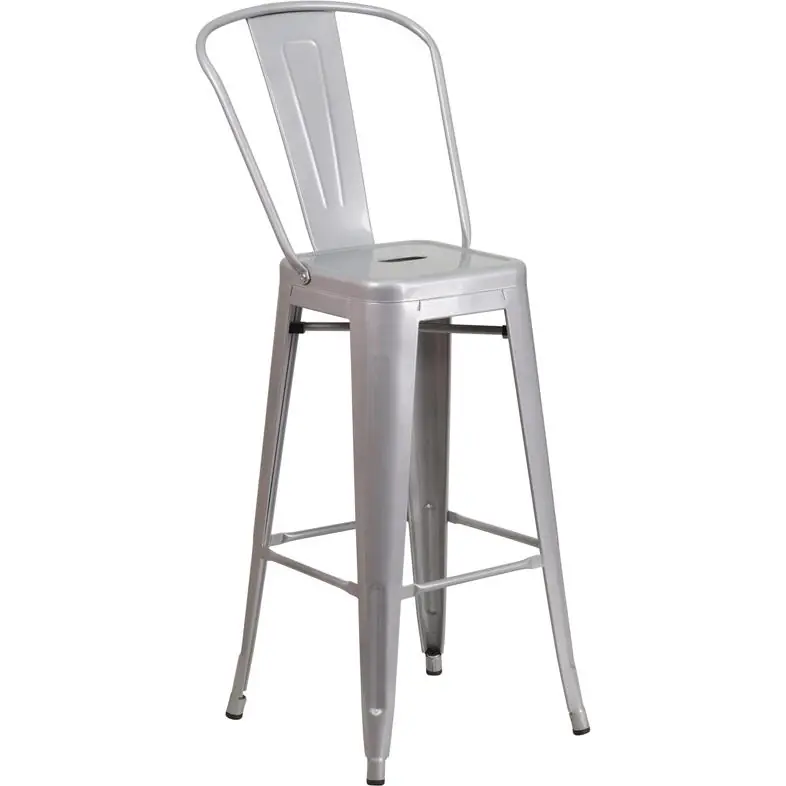 Budget Commercial Grade 30" High Silver Metal Indoor-Outdoor Barstool With Removable Back By Flash Furniture - Silver