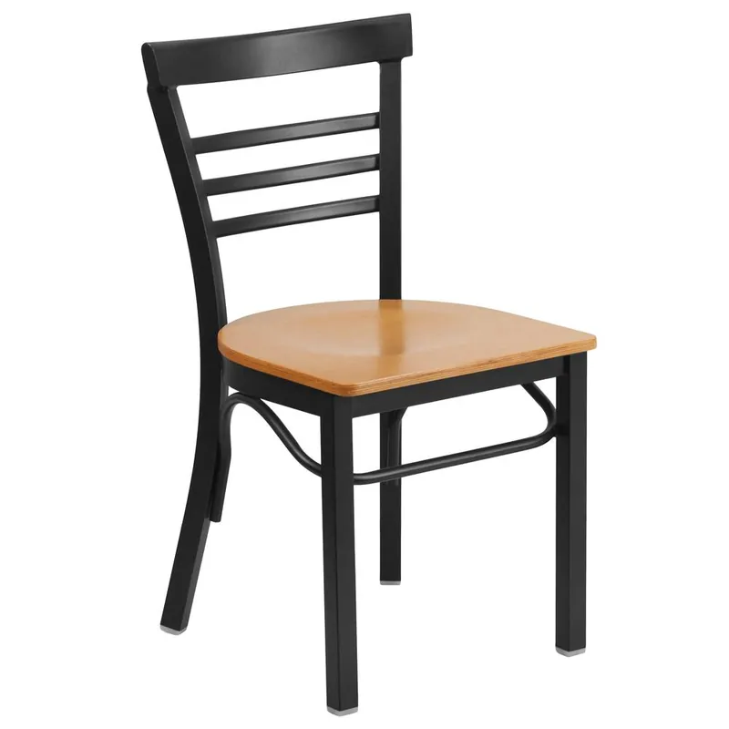 Buy Online Hercules Series Black Three-Slat Ladder Back Metal Restaurant Chair - Natural Wood Seat By Flash Furniture - Natural Wood Seat , Black Metal Frame