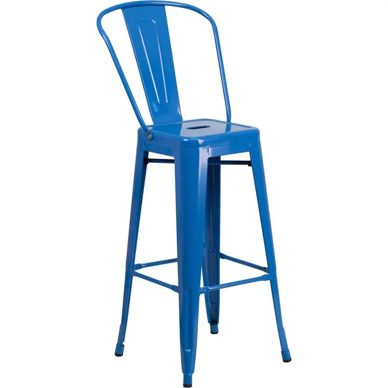 Commercial Grade 30" High Blue Metal Indoor-Outdoor Barstool With Removable Back By Flash Furniture - Blue Price Cut
