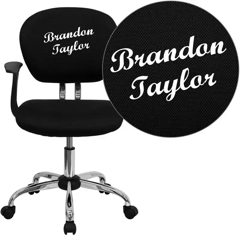Popular Personalized Mid-Back Black Mesh Swivel Task Office Chair With Chrome Base And Arms By Flash Furniture - Black