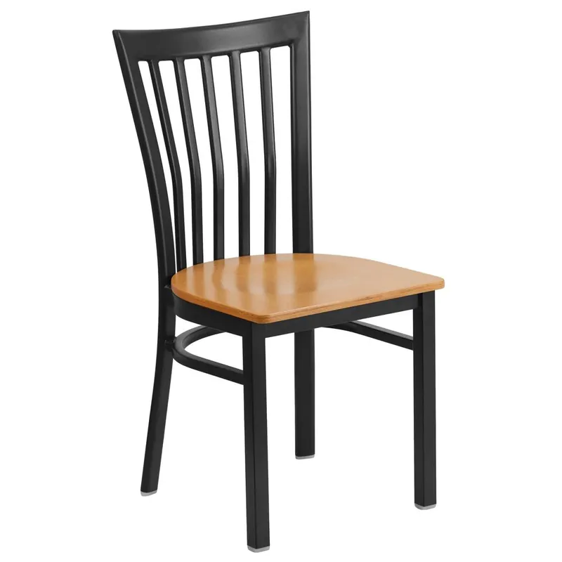 Hercules Series Black School House Back Metal Restaurant Chair - Natural Wood Seat By Flash Furniture - Natural Wood Seat , Black Metal Frame High Quality