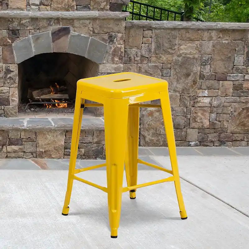 Genuine Commercial Grade 24" High Backless Yellow Metal Indoor-Outdoor Counter Height Stool With Square Seat By Flash Furniture - Yellow