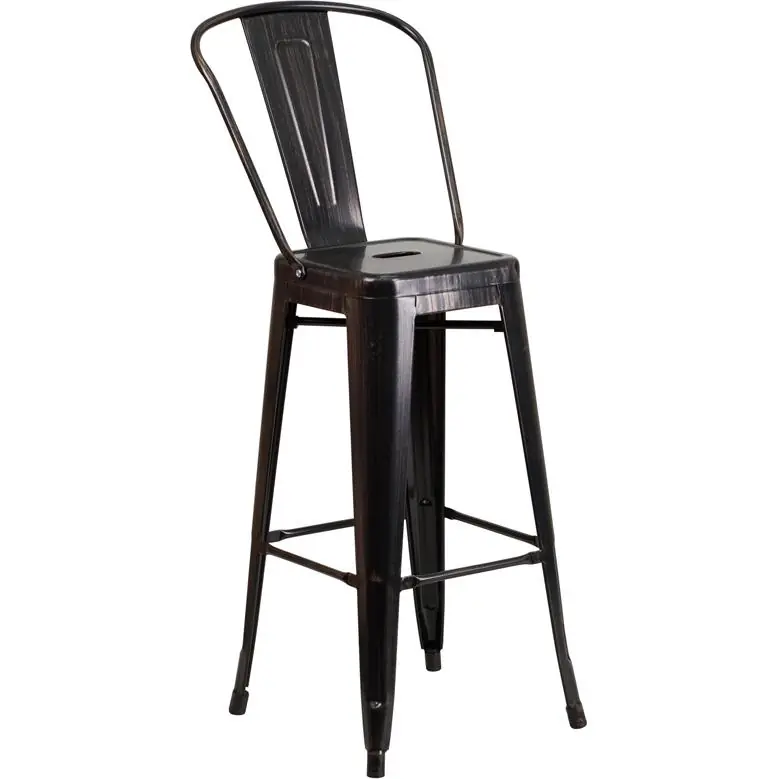 Commercial Grade 30" High Black-Antique Gold Metal Indoor-Outdoor Barstool With Removable Back By Flash Furniture - Black-Antique Gold Worldwide Shipping