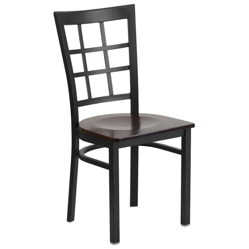 Hercules Series Black Window Back Metal Restaurant Chair - Walnut Wood Seat By Flash Furniture - Walnut Wood Seat , Black Metal Frame Trending