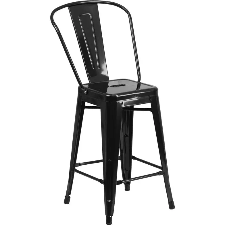 Commercial Grade 24" High Black Metal Indoor-Outdoor Counter Height Stool With Removable Back By Flash Furniture - Black Final Sale