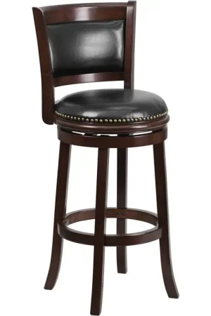 29'' High Cappuccino Wood Barstool With Panel Back And Black Leathersoft Swivel Seat By Flash Furniture - Cappuccino Express Delivery