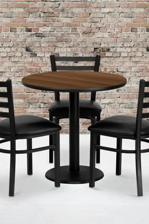 30'' Round Walnut Laminate Table Set With 3 Ladder Back Metal Chairs - Black Vinyl Seat By Flash Furniture - Walnut Special Offer