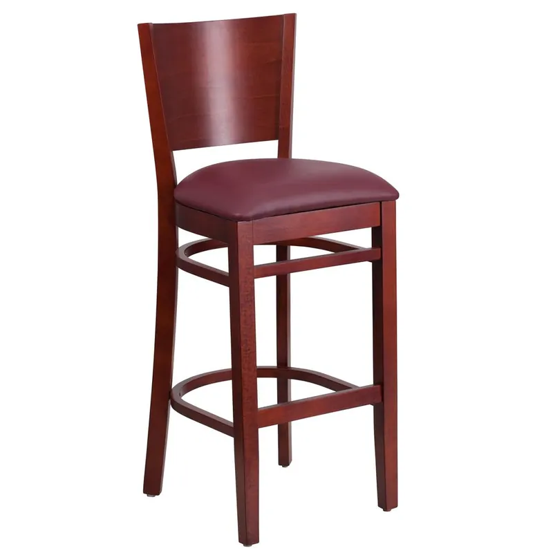 Lacey Series Solid Back Mahogany Wood Restaurant Barstool - Burgundy Vinyl Seat By Flash Furniture - Burgundy Vinyl Seat , Mahogany Wood Frame Factory Price