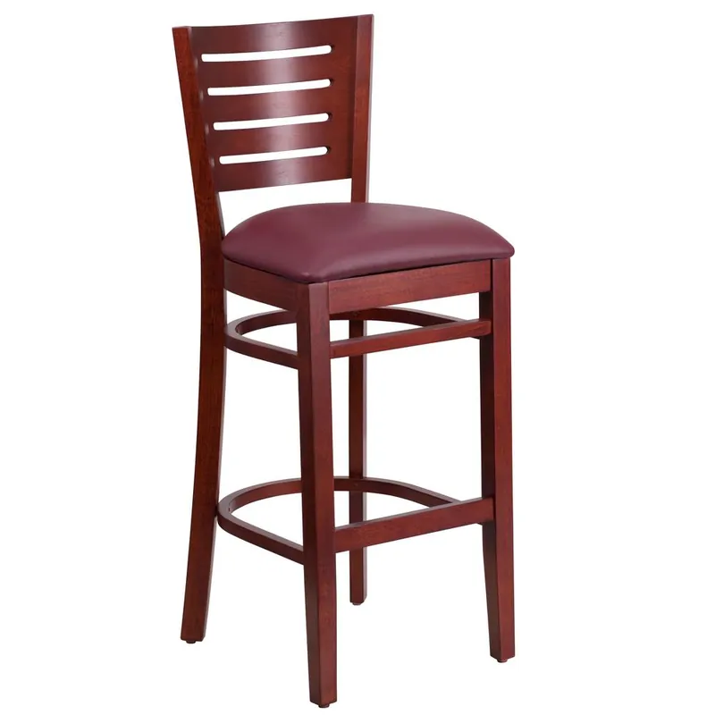 Darby Series Slat Back Mahogany Wood Restaurant Barstool - Burgundy Vinyl Seat By Flash Furniture - Burgundy Vinyl Seat , Mahogany Wood Frame Bulk Order