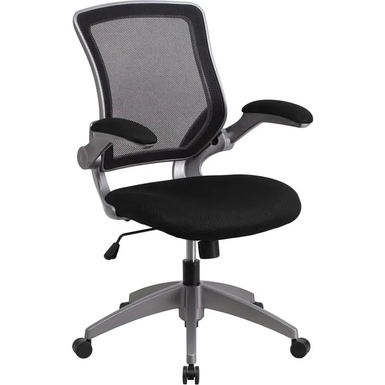 Best Price Mid-Back Black Mesh Swivel Ergonomic Task Office Chair With Gray Frame And Flip-Up Arms By Flash Furniture - Black