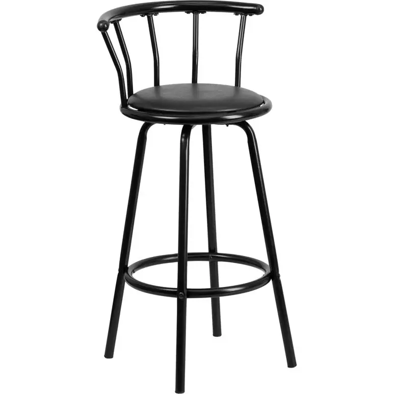 Crown Back Black Metal Barstool With Black Vinyl Swivel Seat By Flash Furniture - Black Hot Deal