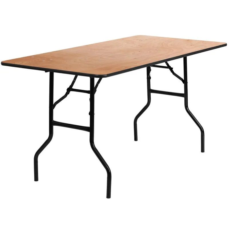 Markdown 5-Foot Rectangular Wood Folding Banquet Table With Clear Coated Finished Top By Flash Furniture - Natural