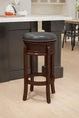 29'' High Backless Cappuccino Wood Barstool With Carved Apron And Black Leathersoft Swivel Seat By Flash Furniture - Cappuccino Fast Shipping