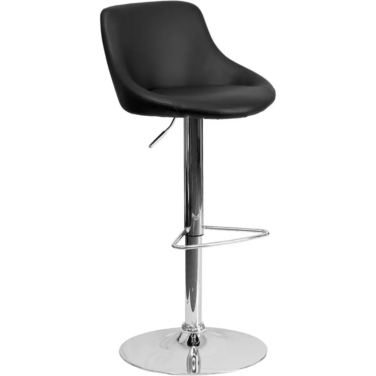 Authentic Contemporary Black Vinyl Bucket Seat Adjustable Height Barstool With Chrome Base By Flash Furniture - Black