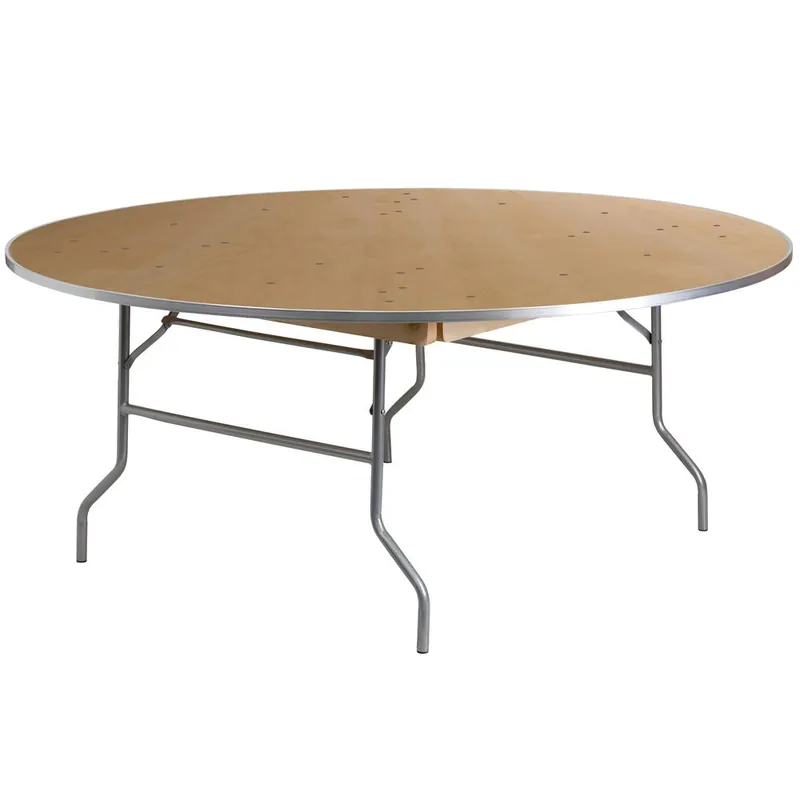 Affordable 6-Foot Round Heavy Duty Birchwood Folding Banquet Table With Metal Edges By Flash Furniture - Natural