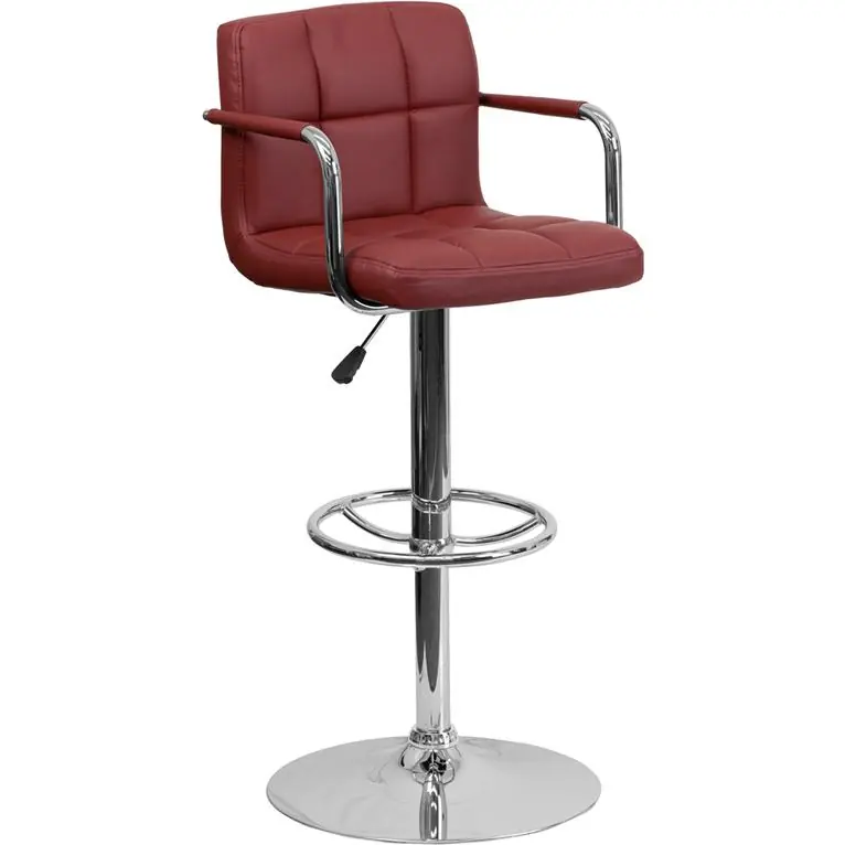 Contemporary Burgundy Quilted Vinyl Adjustable Height Barstool With Arms And Chrome Base By Flash Furniture - Burgundy Affordable