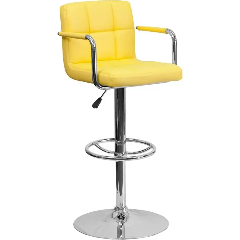 Must Have Contemporary Yellow Quilted Vinyl Adjustable Height Barstool With Arms And Chrome Base By Flash Furniture - Yellow