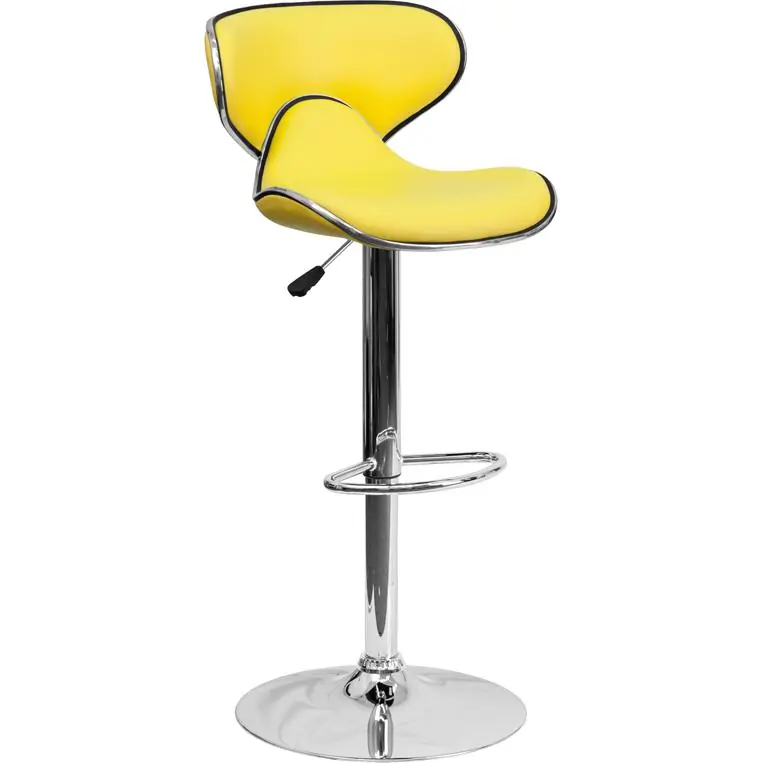 Order Now Contemporary Cozy Mid-Back Yellow Vinyl Adjustable Height Barstool With Chrome Base By Flash Furniture - Yellow