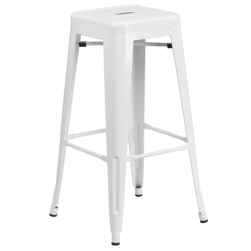 Commercial Grade 30" High Backless White Metal Indoor-Outdoor Barstool With Square Seat By Flash Furniture - White Flash Sale