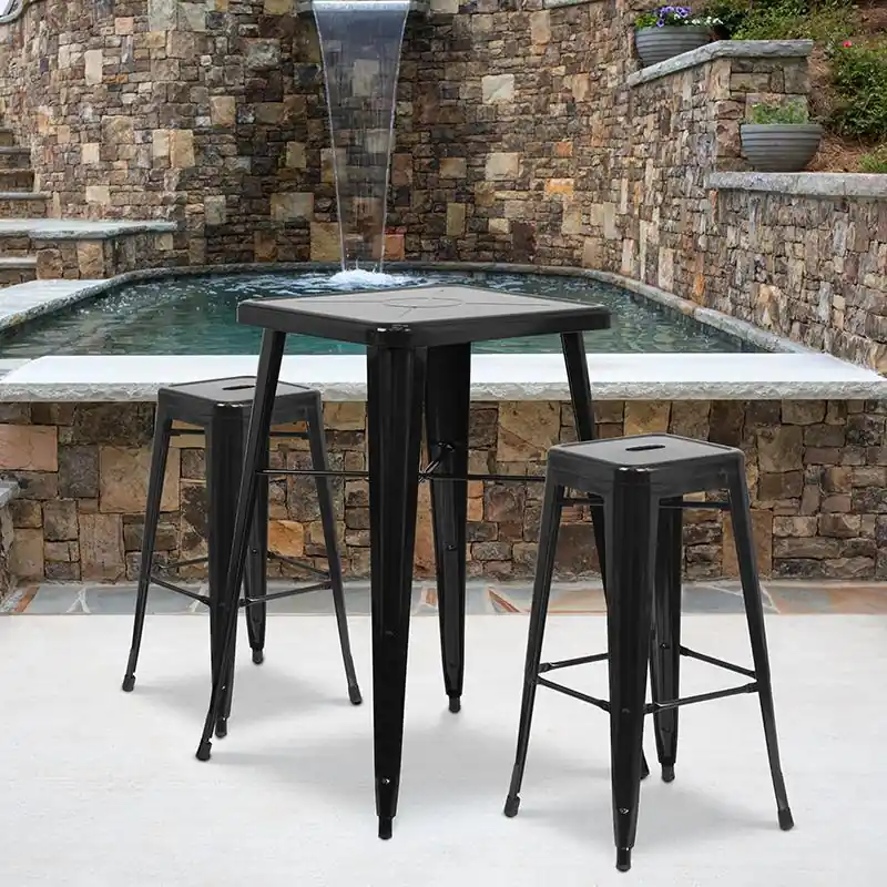 Crafted Commercial Grade 30" High Backless Black Metal Indoor-Outdoor Barstool With Square Seat By Flash Furniture - Black