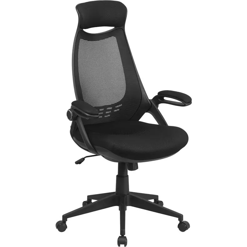 Deal High Back Black Mesh Executive Swivel Office Chair With Flip-Up Arms By Flash Furniture - Black Mesh