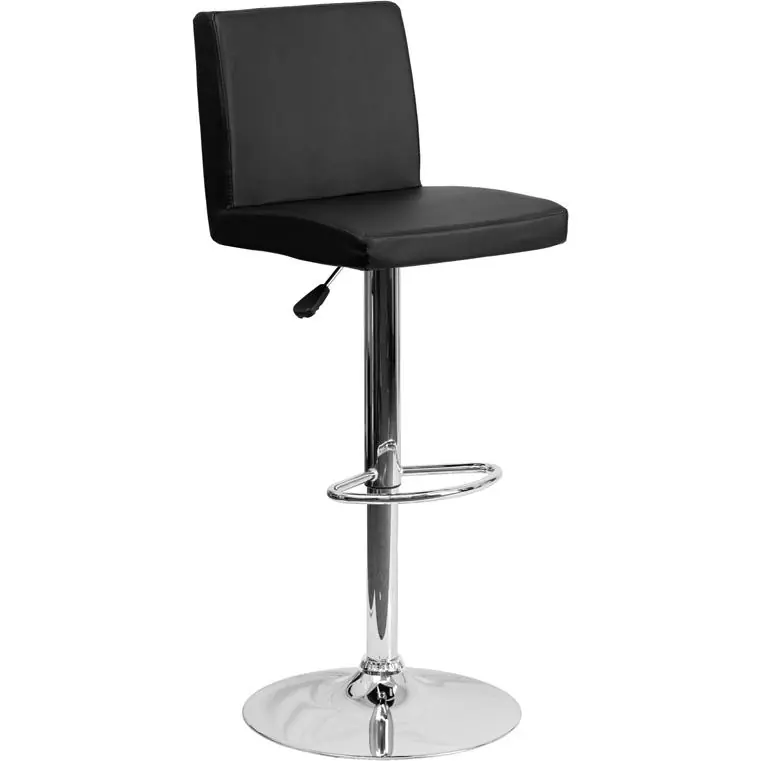 Contemporary Black Vinyl Adjustable Height Barstool With Panel Back And Chrome Base By Flash Furniture - Black Time-Limited