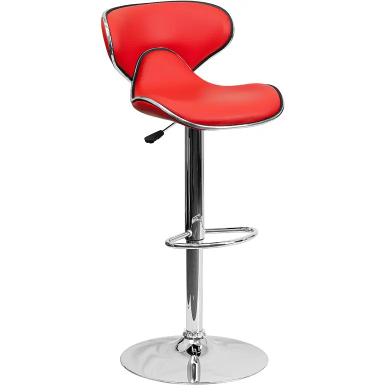 Hassle-Free Returns Contemporary Cozy Mid-Back Red Vinyl Adjustable Height Barstool With Chrome Base By Flash Furniture - Red