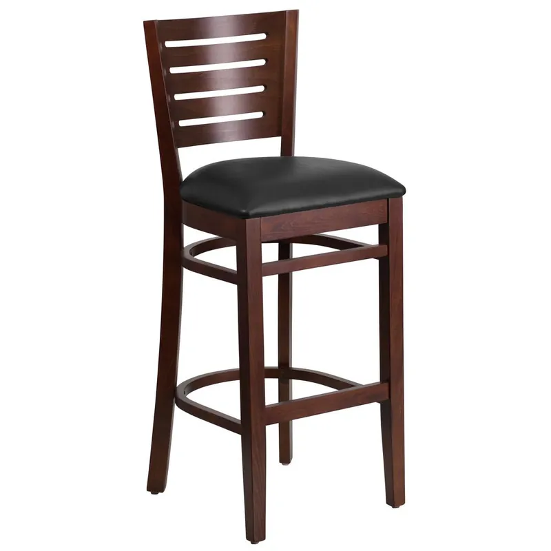 Time-Limited Darby Series Slat Back Walnut Wood Restaurant Barstool - Black Vinyl Seat By Flash Furniture - Black Vinyl Seat , Walnut Wood Frame