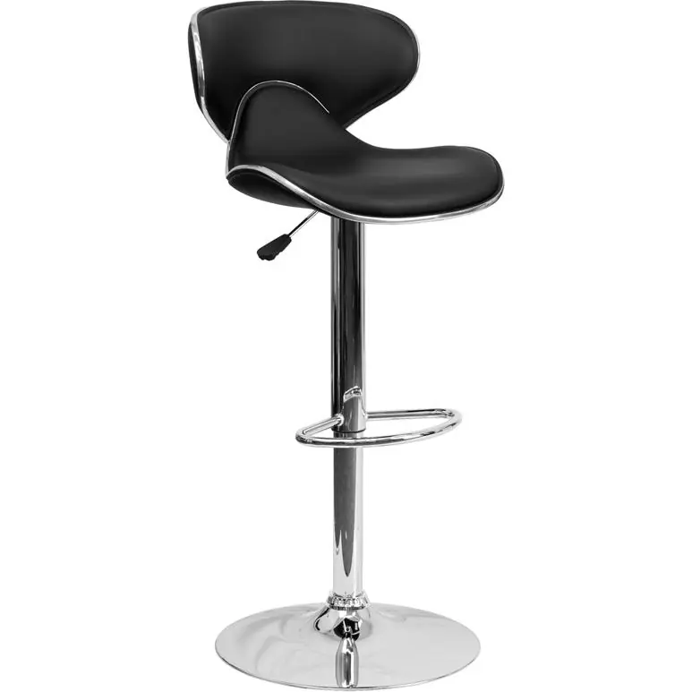 Contemporary Cozy Mid-Back Black Vinyl Adjustable Height Barstool With Chrome Base By Flash Furniture - Black Super Sale