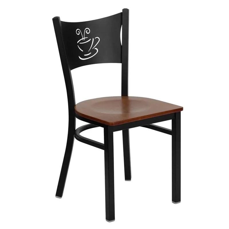Brand New Hercules Series Black Coffee Back Metal Restaurant Chair - Cherry Wood Seat By Flash Furniture - Cherry Wood Seat , Black Metal Frame