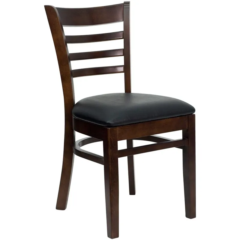 Exclusive Offer Hercules Series Ladder Back Walnut Wood Restaurant Chair - Black Vinyl Seat By Flash Furniture - Black Vinyl Seat , Walnut Wood Frame