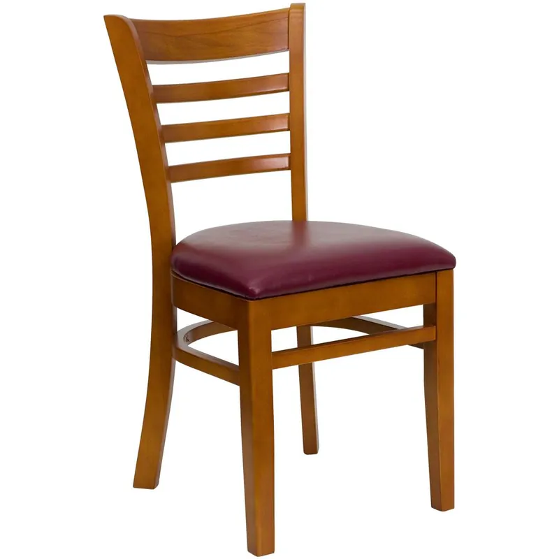 Hercules Series Ladder Back Cherry Wood Restaurant Chair - Burgundy Vinyl Seat By Flash Furniture - Burgundy Vinyl Seat , Cherry Wood Frame Instant Buy