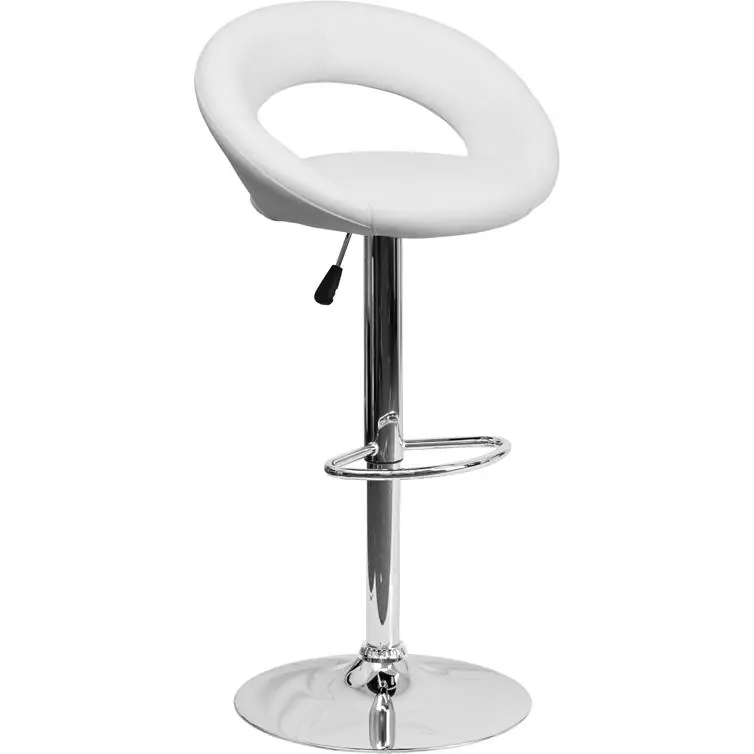 Contemporary White Vinyl Rounded Orbit-Style Back Adjustable Height Barstool With Chrome Base By Flash Furniture - White Certified