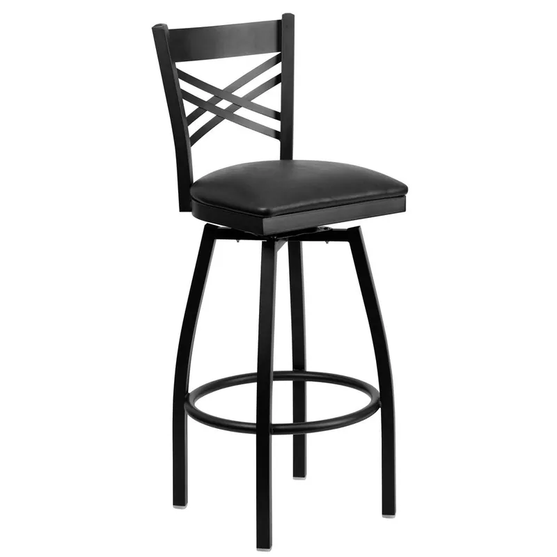 Get Yours Hercules Series Black ''X'' Back Swivel Metal Barstool - Black Vinyl Seat By Flash Furniture - Black Vinyl Seat , Black Metal Frame