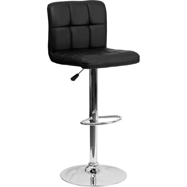 Contemporary Black Quilted Vinyl Adjustable Height Barstool With Chrome Base By Flash Furniture - Black Reduced Price