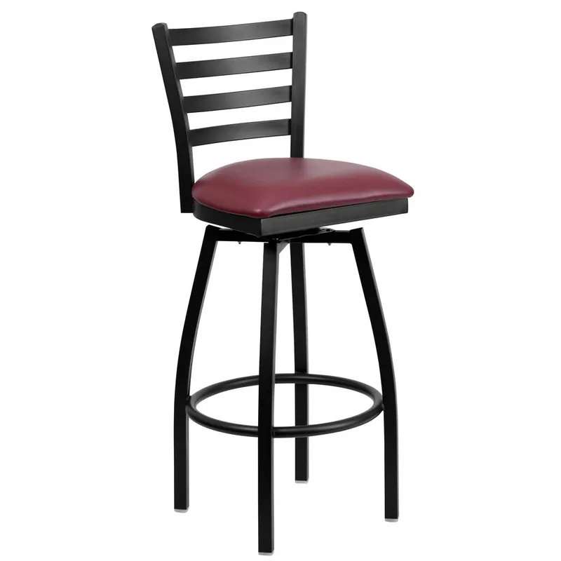 Hercules Series Black Ladder Back Swivel Metal Barstool - Burgundy Vinyl Seat By Flash Furniture - Burgundy Vinyl Seat , Black Metal Frame Limited Edition