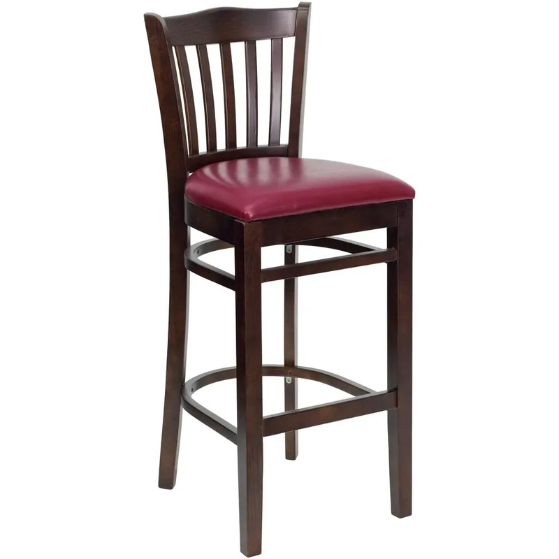 Grab Now Hercules Series Vertical Slat Back Walnut Wood Restaurant Barstool - Burgundy Vinyl Seat By Flash Furniture - Burgundy Vinyl Seat , Walnut Wood Frame