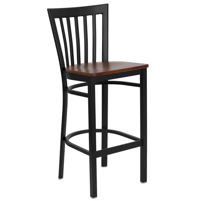 Holiday Sale Hercules Series Black School House Back Metal Restaurant Barstool - Cherry Wood Seat By Flash Furniture - Cherry Wood Seat , Black Metal Frame