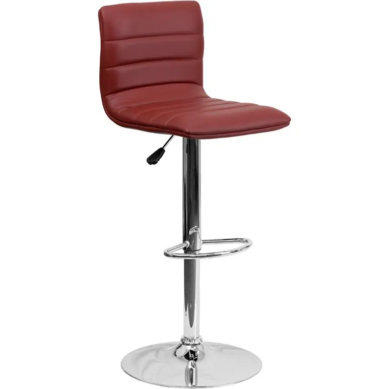 Modern Burgundy Vinyl Adjustable Bar Stool With Back, Counter Height Swivel Stool With Chrome Pedestal Base By Flash Furniture - Burgundy Original