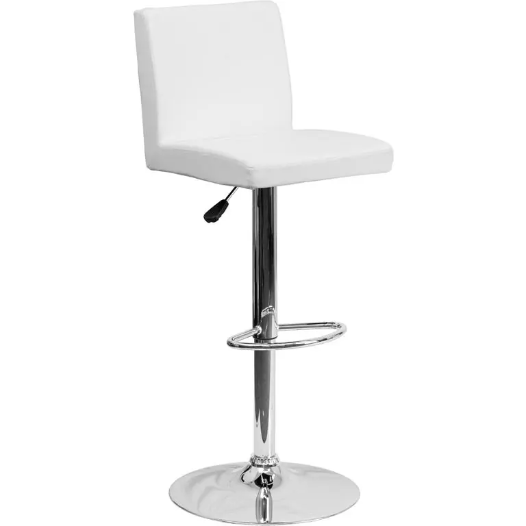 Contemporary White Vinyl Adjustable Height Barstool With Panel Back And Chrome Base By Flash Furniture - White Special Offer
