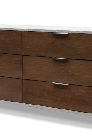 30' Dark Walnut Veneer Steel And Concrete Dresser With 6 Drawers By Ho Best Seller