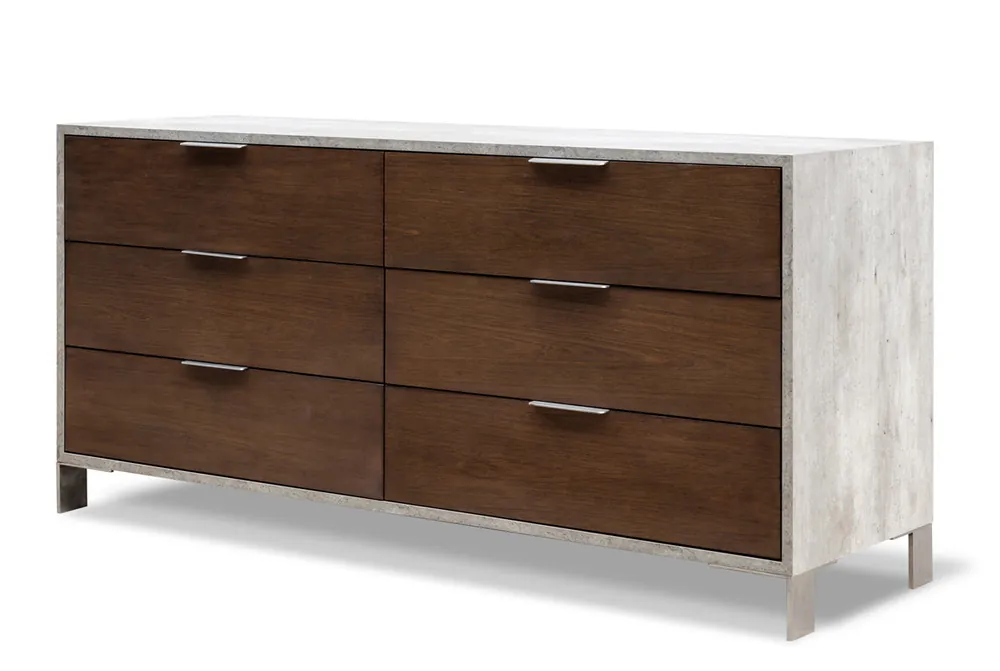 30' Dark Walnut Veneer Steel And Concrete Dresser With 6 Drawers By Ho Best Seller