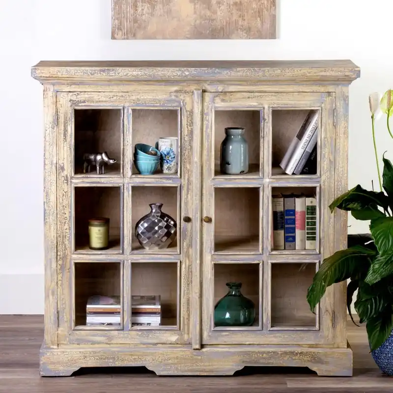 Promenade Mindi Wood Glass Pane 2 Door Cabinets by Jeffan Hot Deal
