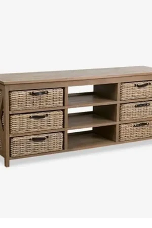 Weekend Sale Simone Rattan 6 Basket Console - Gray by Jeffan
