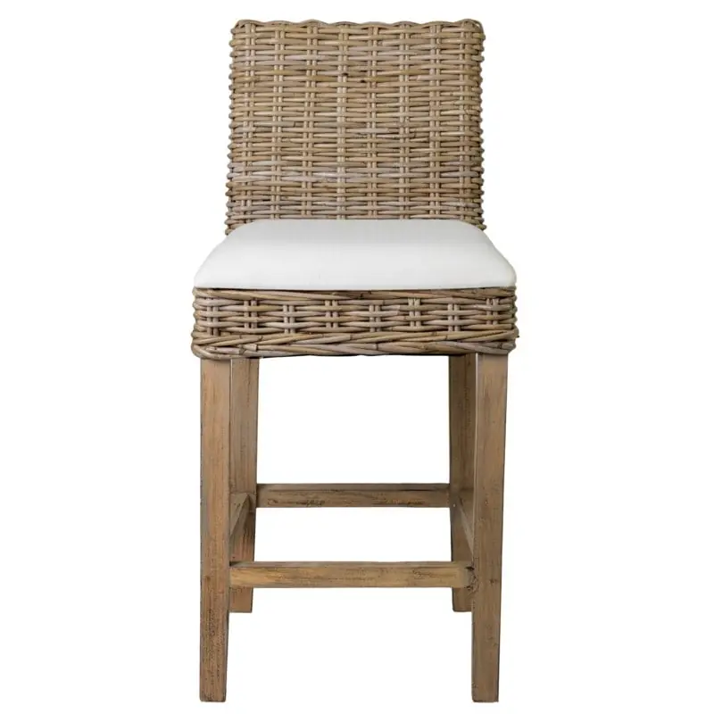 Durham Rattan Barstool w/ Upholestered Seat and Wood Base by Jeffan Cheap
