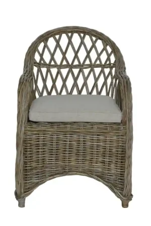 Bayside Round Rattan Back Arm Chair With An Argyle Patterned Back Set Today Only