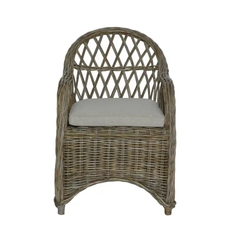 Bayside Round Rattan Back Arm Chair With An Argyle Patterned Back Set Today Only