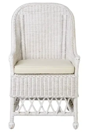Daphnie Rattan Arm Chair-White Aged Finish by Jeffan Warranty Included
