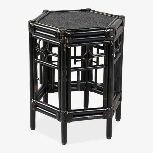 Worldwide Shipping Wren Chippendale Rattan Side Table, Black