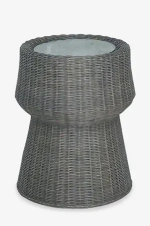 Markdown (LS) Rattan 22" H Glass top trophy design side table by Jeffan